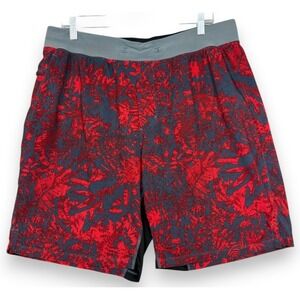Lululemon T.H.E. Shorts Mens XL Black Red 9" Gym Hawaiian Linerless Athletic